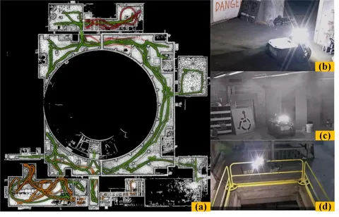 DARPA SubT Alpha Course 由 UGV1、UAV1、UAV2 多機器人建出的地圖，以及黑暗、濃霧、垂直豎井等情境